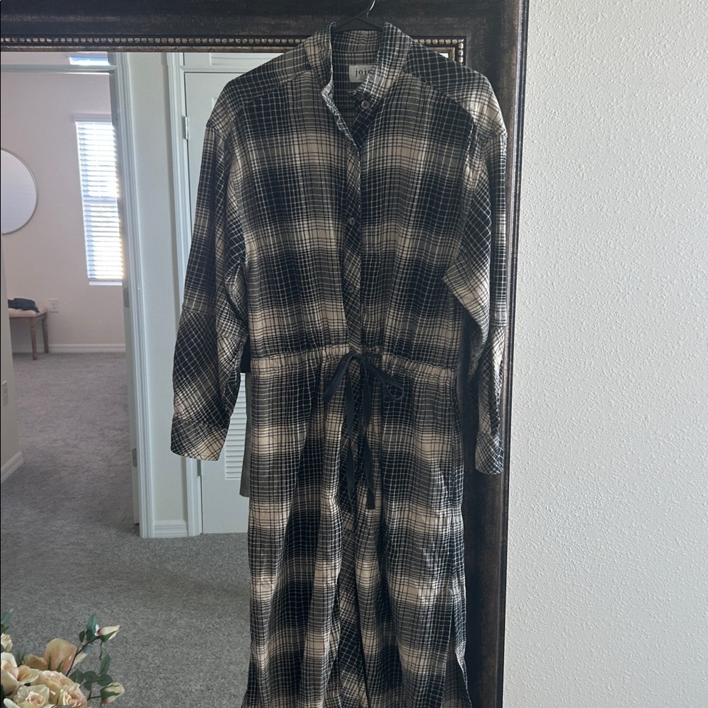 Joie Ardine Plaid Shirtdress, Black and Cream Checkered Dress - Picture 10 of 10